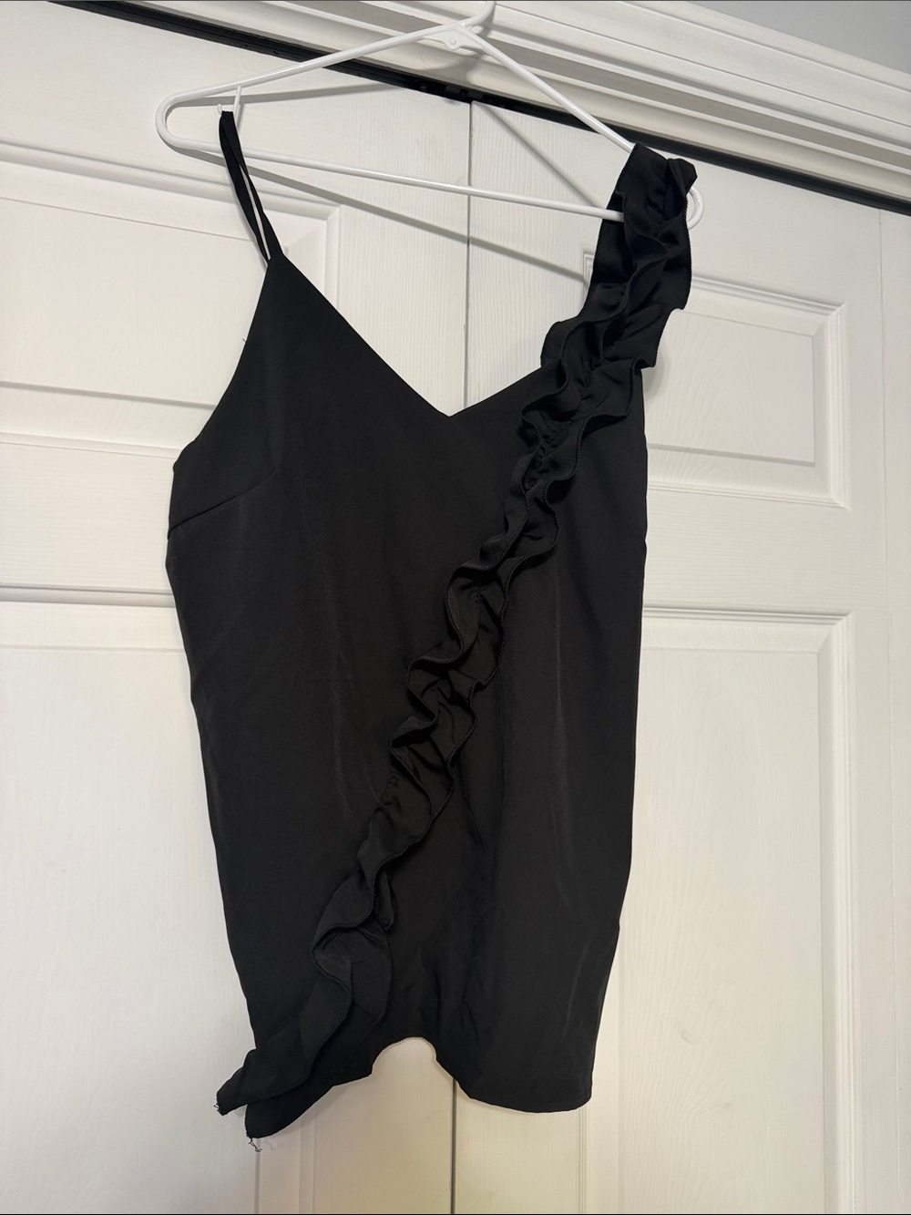 Black Ruffle One-Shoulder Top